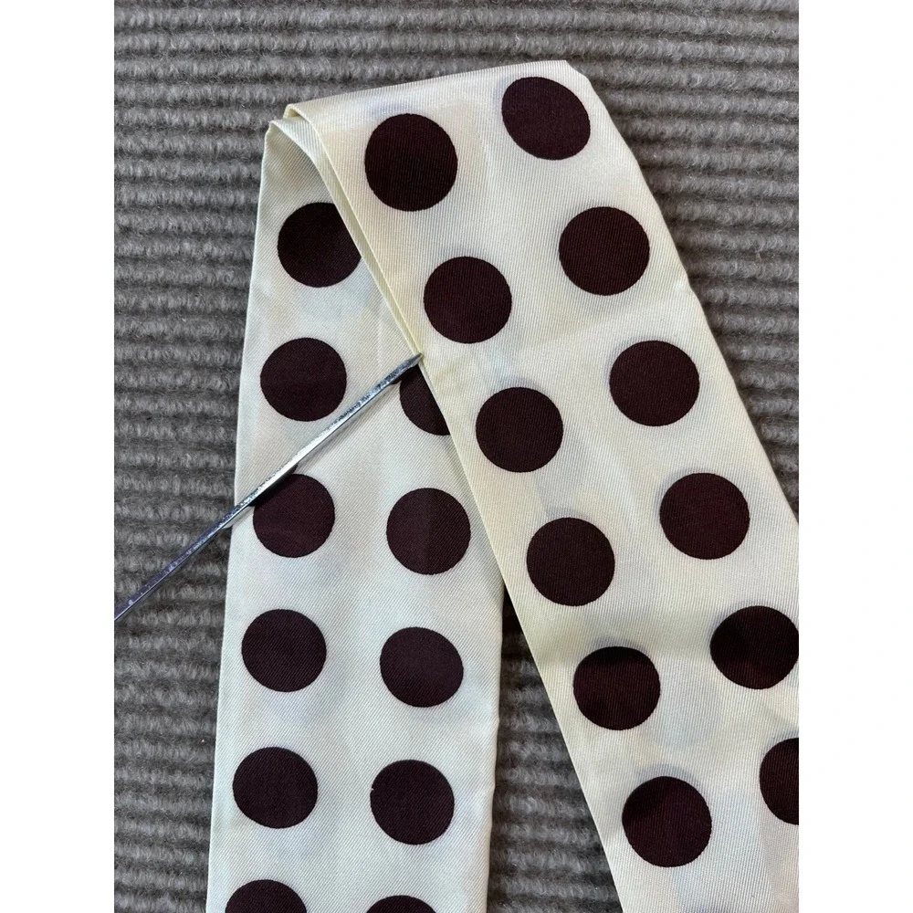 Vintage Guly Polka Dot Skinny Scarf Brown Cream Acetate Twill Made in Japan
